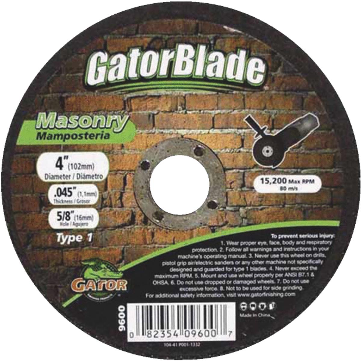 Ali Industries Gator® 9600 Cut-Off Wheel, 4 in Wheel Dia, 0.045 in Wheel Thickness, 5/8 in Center Hole, C24R Grit