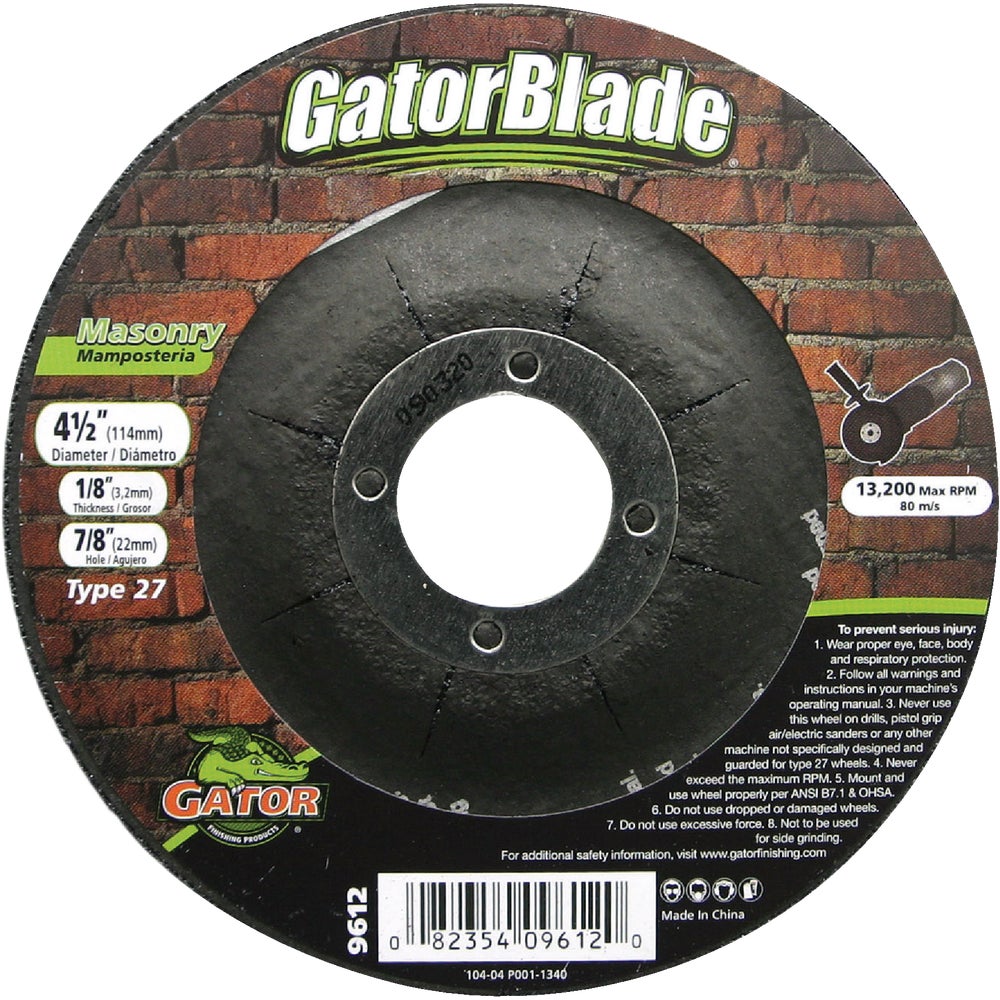 Ali Industries Gator® 9612 Grinding Wheel, 4-1/2 in Wheel Dia, 1/8 in Wheel Thickness, 7/8 in Center Hole, C24R Grit