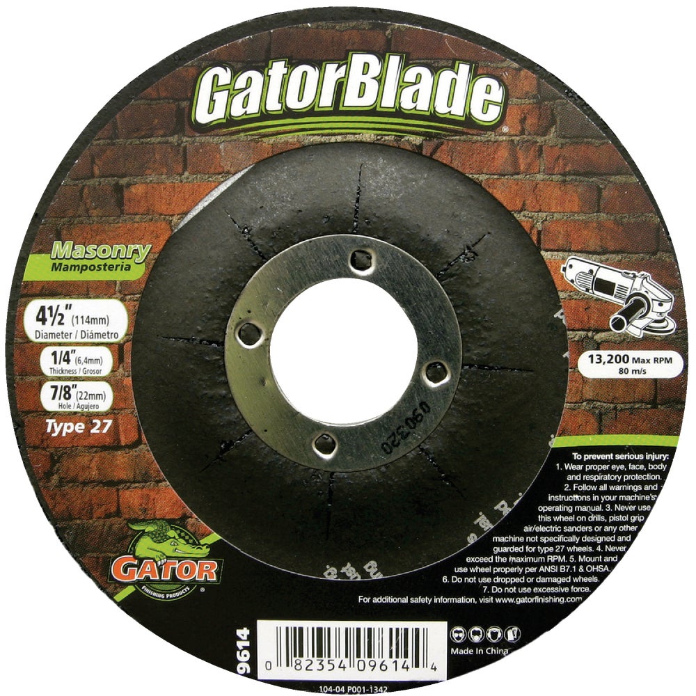 Ali Industries Gator® 9614 Grinding Wheel, 4-1/2 in Wheel Dia, 1/4 in Wheel Thickness, 7/8 in Center Hole, C24R Grit