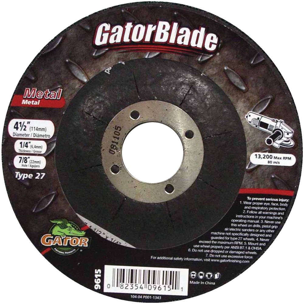 Ali Industries Gator® 9615 Grinding Wheel, 4-1/2 in Wheel Dia, 1/4 in Wheel Thickness, 7/8 in Center Hole, A24R Grit