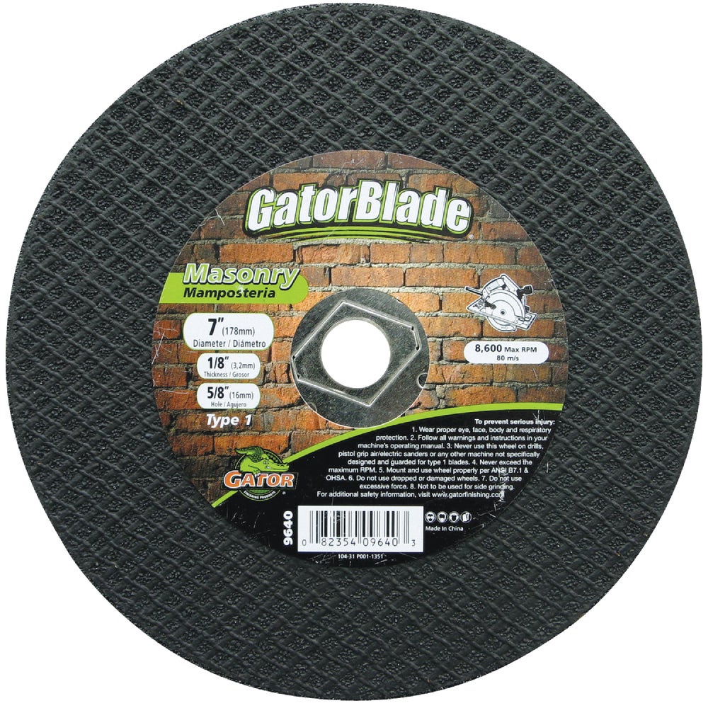 Ali Industries Gator® 9640 Cut-Off Blade, 7 in Wheel Dia, 1/8 in Wheel Thickness, 5/8 in Center Hole, Masonry Blade