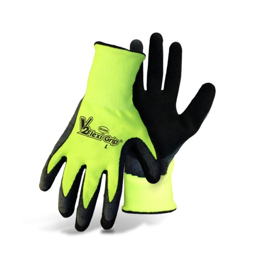 BOSS® 8412L Work Gloves, Large, Polyester, Black/Hi-Viz Yellow