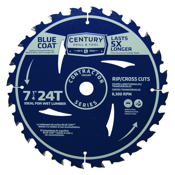 Century Drill & Tool 10103 Circular Saw Blade, 7-1/4 in Dia, Universal Arbor, 24 Teeth