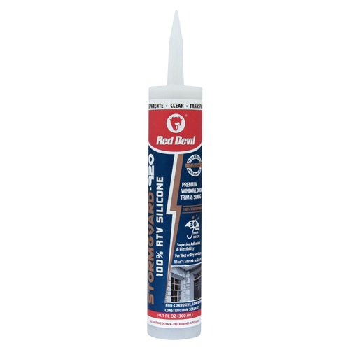 Red Devil® 0787 Silicone Sealant, 10.1 oz Container, Cartridge Container, Clear, Applicable Materials: Metal, Painted and Unpainted Wood, Glass, Plaster/Drywall, Brick, Vinyl and Plastic