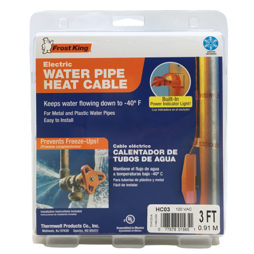 Thermwell Products Frost King® HC6A Heat Cable Kit, 6 ft Length, 8.25 in Width, 2.375 in Thickness, Black